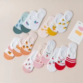  6 párov/veľa Harajuku roztomilý žena letné ponožky kawaii čerešňa jahody, avokádo, ponožky a papuče priedušná non-slip neviditeľné ponožky