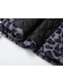 2021 Zimné Ženy Leopard Bavlnená Bunda Kabát Teplé, Hrubé Turtleneck Zipsy Nadrozmerná Vintage Voľné Módne Samica Králika Kožušinový Kabát