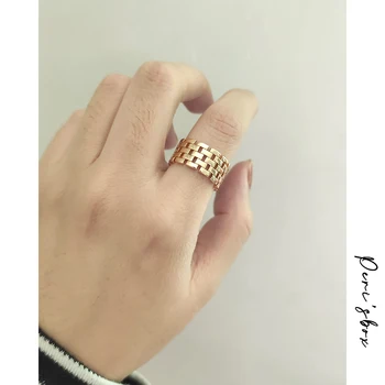  Peri'sBox Zlato Strieborná Farba Mriežky Široký Krúžky Hollow Square Geometrické Prstene pre Ženy Vintage Otvoriť Stohovanie Krúžok Nastaviteľné 2020