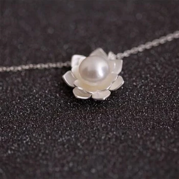  Sezóna Brány 925 Sterling Silver Chain Pearl Lotosový Kvet Elegantný Náhrdelník pre ženy SN019
