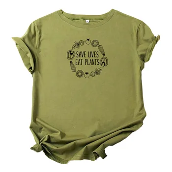  Zachraňovať Životy Jesť Rastliny Tee Tričko Femme Zábavné Vegetariánska Rastlín Založené Tričko Camiseta Ženy Grafické Zeleniny, Vegánska Ženy Tees Topy