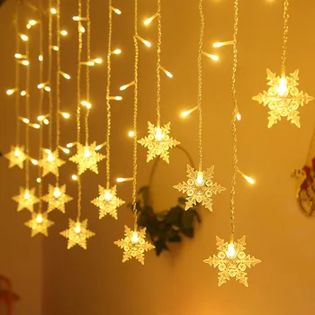  3,5 m Vianočná Vločka Opony Svetlo Led Blikajúce Víla String Svetlo Pre Domáce Vianočné Dovolenku Stranou Nový Rok Dekor EU/UK/US Konektor