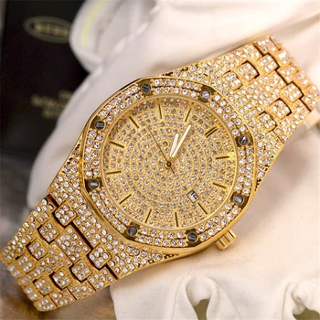  Ľadový Sa Zlato Quartz Hodinky pánske Top Luxusné Značky Diamond Nepremokavé Náramkové Hodinky pre Človeka Jedinečné Hip Hop Watchs Chronograf