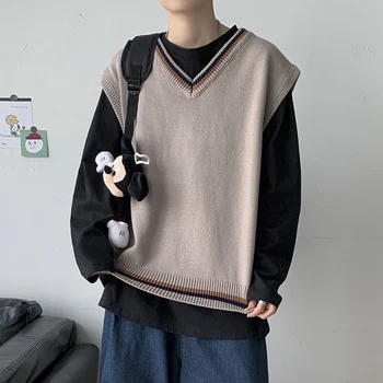  2021 pánske jesenné a zimné Hong Kong štýl pletený sveter V-krku sveter vesta vesta pár JKDK college jednotný štýl
