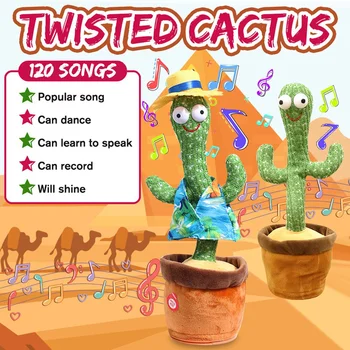  Tanec Kaktus Plyšové Hračky Elektrické Hovorí Spev Kaktus Nahrávanie Skladby pre Učenie sa Hovoriť Krútenie Vypchaté Hračky pre Deti