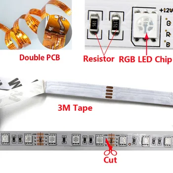  SMD RGB LED Pásy svetla 5050 60led/m Flexibilné Neon Dekor Lampa Tira Pásky Pásky Dióda 44K Regulátor DC 12V Adaptér na Vianoce