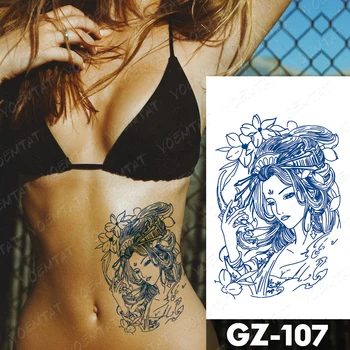  Šťava Trvalé Vodotesné Dočasné Tetovanie Nálepky Japonský Geisha Samuraj Šermiar Flash Tetovanie Atrament Modré Body Art Falošné Tatto