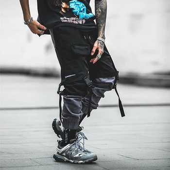 Pachwork Bavlna Cargo Nohavice 2020 Streetwear Hip Hop Stuhy Joggers Nohavice Mužov Japonskom Štýle Black Bežné Trati Nohavice Módy