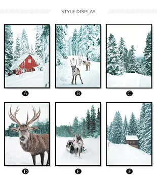  Moderné Zimné Fotografie Krajiny Plátno na Maľovanie Nordic Wall Art Lese Snehu Scenérie Jeleň Dekor Plagáty pre Obývacia Izba Dizajn