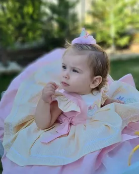  Baby Leta Motýľ Kvetinové Výšivky Lietať Rukáv turecký Princezná Šaty na Narodeniny Dovolenku Bežné