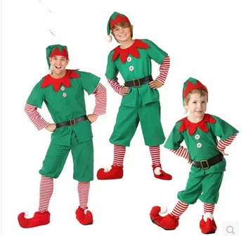  Vianoce Deti Oblečenie Nastaviť Nové Batoľatá Baby Santa Claus Cosplay Vyhovovali Zelená Teplé Nový Rok Kostýmy pre Chlapcov, Dievčatá Rodina