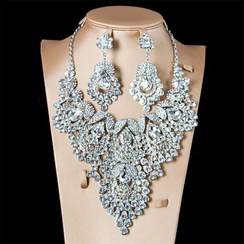  6 Farieb Vyhlásenie Luxusné Crystal Kvapka Vody Svadobné Náušnice, Náhrdelník Nastaviť Ženy Drahokamu Strieborná Farba Multicolor Šperky Set
