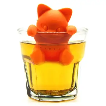  Roztomilý Kreslený Mačka Tvarované Black-čaj Silikón Čaj Infuser cedidlom potravinársky Loose Leaf Bylinné Korenie Varenia Nástroje Orange