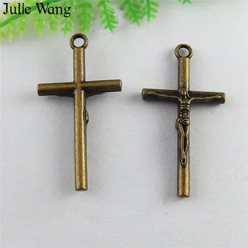  Julie Wang 10pcs Zliatiny Ježiš Kríž Kríž Antické Bronzové Charms Prívesky, Náhrdelníky Náušnice Nálezy Šperkov, Takže Príslušenstvo