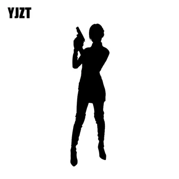  YJZT 4.4*15.9 CM Zaujímavé Sexy Dievča, Žena Zbraň Grafické Auto Nálepky Čierne Okno Príslušenstvo Vinyl C12-0358