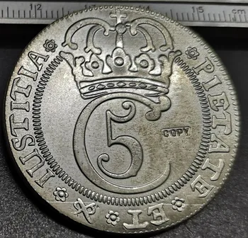  1672 Dánsko 4 Označte Dansk -Christian V Strieborné Pozlátené Kópiu mince