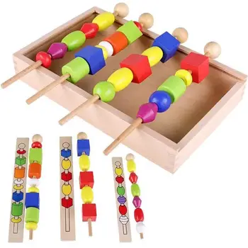  Montessori Vzdelávacích Drevené Hračky pre Deti Farebné Tvar Stick Perličiek Nastaviť Bloky Hračky, Drevené Hračky Pre Dieťa na 1 2 3 Rokov
