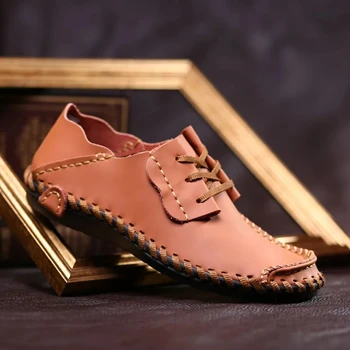  Plus veľkosť pánske ručné šitie tenisky ploché kožená obuv muži mäkké kožené ovládač topánky 2021 bežné oprava návrhár obuvi