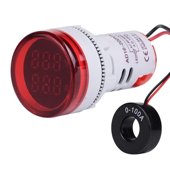  22 mm Kruhové Námestie LED Digitálny Voltmeter Ammeter Signálne Svetlá Voltové Napätie Prúd Meter Indikátor Tester AC 60-500V 6-100A