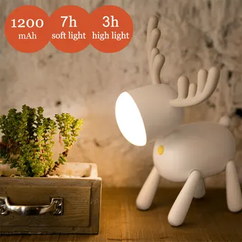  Krásne Šteňa Led Deti Nočné Svetlo Nastavenie Jasu 1200mAh USB Nabíjateľné Cartoon ELK Stolná Lampa Domov Spálňa stolná Lampa