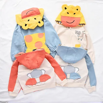  Baby Deti Bunda pre Dievčatá Chlapci Cartoon Zip s Kapucňou Outwear Kabát 2021 Nové detské Jarné Oblečenie