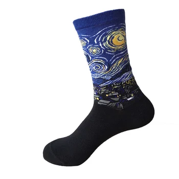  Česaná Bavlna Farebné Van Gogh Retro olejomaľba Mužov Ponožky cool Oblečenie pre voľný čas Zábavné párty šaty posádky Ponožky 1pair=2ks ms01