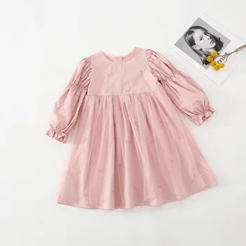  HAYANA 2021 Jeseň Nové Dievčenské Oblečenie kórejský Výšivky Dlhý Rukáv O-Krku, Pevné Šaty