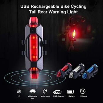  5 LED Bicyklov Svetla Vodotesné Zadné zadné Svetlo LED USB Nabíjateľné Horský Bicykel, jazda na Bicykli Chvost Svetlo lampy, Bezpečnostné Výstražné Svetlo