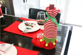  1PC Tvorivé Darčekové Tašky Christmas Elf Dot Prúžok Šaty Vzor Fľaša Červeného Vína Kryt Jedálenský Stôl Dekorácie XMAS Party