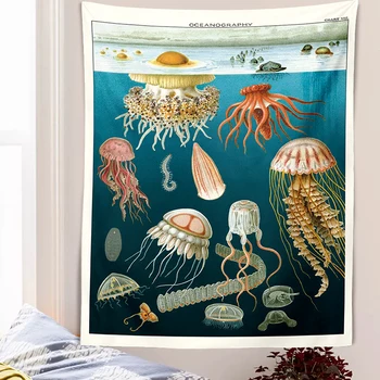  Vintage oceánografie Ilustrácia Gobelín Stenu HangingRoom Dekorácie Estetické Ilustrované Stenu Decor Starožitné Nástenné Art