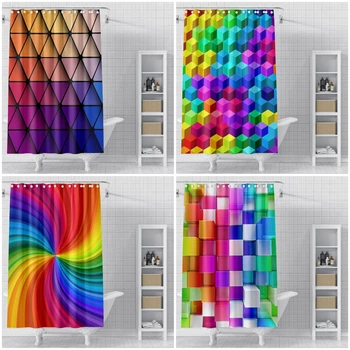  Rainbow Farebný Prúžok Sprchové Závesy Geometrický Vzor Kúpeľňa Opony Nepremokavé Polyesterové Tkaniny Vaňa Záves S Háčikmi