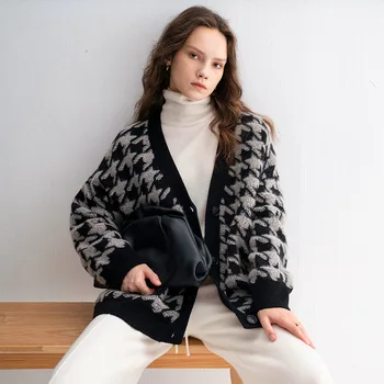 2022 zimné luxusné cashmere cardigan žien lastovička opáš vzor vrchné odevy pletené tlačidlá zimný kabát
