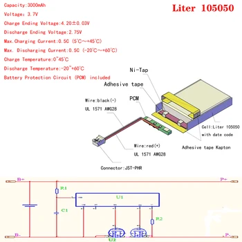  JST XHR 2.0 mm 2pin 3,7 V 3000mah 105050 Lítium-Polymérová LiPo Nabíjateľná Batéria Pre Mp3 Mp4 Mp5 urob si sám