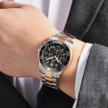  BENYAR Nové Mužov Quartz náramkové hodinky Luxusné Zafírové Sklo Nerez Mužov Hodiny 10Bar Vodotesné Hodinky pre Mužov Reloj Hombre