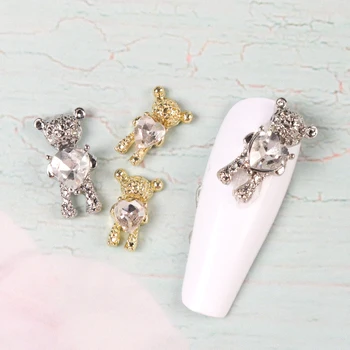 10Pcs Zlatý Medveď Nail Art Kúzlo 3D Lesklé Kamienky Crystal Love Zvierat, Šperky, Kovové Zliatiny Diamond Príslušenstvo Dekor Nechty