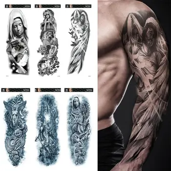  Veľké Arm Tattoo Rukáv Lev Korunu Kráľa Rose Nepremokavé Dočasné Tetovanie Nálepky Wild Wolf Tiger Mužov Plný Lebky Totem Tatto