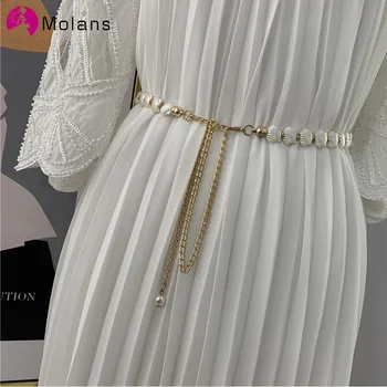  MOLANS 2020 Elegantné Strapec Reťazca Pás Shell Pearl Metal dámske Šaty s Štíhly pás Svadobné Party Pás Dekorácie Pásu