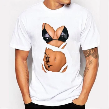  Nový bežné 3D veľké prsia vytlačené T-shirt mužov a žien O-krku-krátke rukávy T-shirt lete sexy