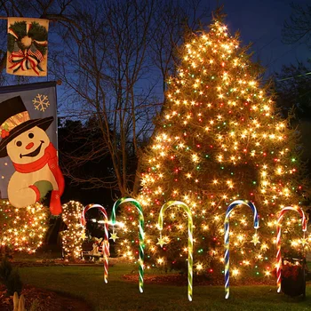  T-SLNKO 8Pcs/Set Záhradné Svetlo Vianočné Dekorácie Trávnik Candy Cane Svetlá EÚ Plug LED Vianočné Osvetlenie Pre Vonkajšie Záhradné Svetlo