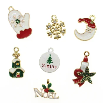  10pcs Vianočné série Vianočných Rukavice Značky Dom List Mesiac Snowflake Vianočné Dekorácie DIY Šperky Hľadanie XL656