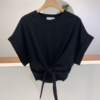  2021 Lete kórejská Verzia Nového motýlik Dizajn, Krátky Top Voľné a Tenké Krátke Sleeve T-shirt Žena okolo Krku