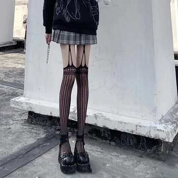  Japonský Harajuku Čierna Šatka celotelové Pančuchy Ženský Nad kolená Sieťované Pančuchy Lolita Kawaii Pantyhose pančuchové Nohavice колготки