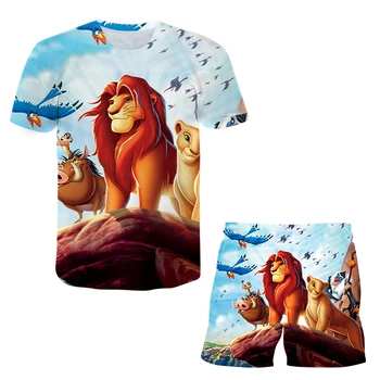  Deti Oblečenie Lion King Nastavuje v Lete Šortky T-Shirt teplákové súpravy Chlapci Dievčatá Roztomilý Šport, behanie vyhovovali Neformálne Oblečenie Deti Nastaviť
