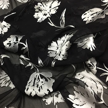  Hodváb vypálenými textílie, čierna a biela kvetinový dizajn hodváb zmiešaná tkanina pre sukne,SBO092