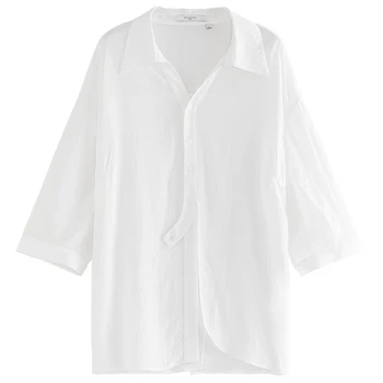 DUSHU Office Lady Voľné Žien Textúrou opaľovací Krém Tričko dámske Tenké 2021 Letné Biele Voľné Bežné Tričko Žena Top