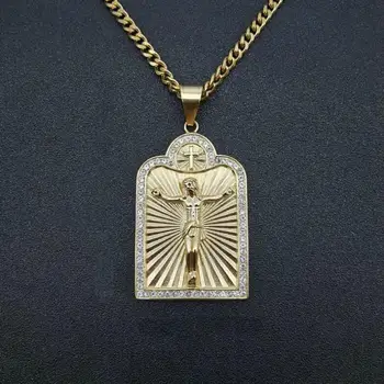  Pozlátený Kríž Medaila Prívesok Náhrdelník zbožných Mužov a Žien, Štýl Amulet Šperky