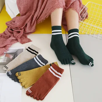  Čistá Bavlna Päť Prstov Ponožky Ženy, Dievča, Prekladané Pevné Street Fashion Elastickej Znesiteľné Krátke Ponožky S Prstami EÚ 35-39