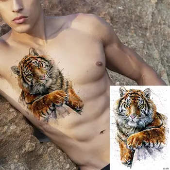  Akvarel Lev Dočasné Tetovanie Pre Mužov Dospelých Realistické Tiger, Vlk Les Nepremokavé Falošné Tetovanie Nálepky Hrudníka Tele Tetovanie