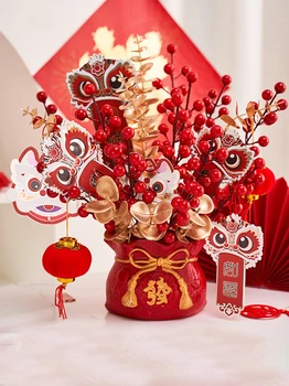  1 Nastavte Jarný Festival Falošné Kvet Bonsai Čínsky Nový Rok Holly Falošné Kvet Bonsai Tabuľka Ornament Domáce Dekorácie 2022 Nový Rok