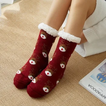  Dámske Roztomilé Ponožky Zimné Fuzzy Plyšové Anti-slip Grip Zimné Žena Cartoon Načechraný Pohodlný, Útulný Voľné Papuče Ponožky Vianočné Darčeky